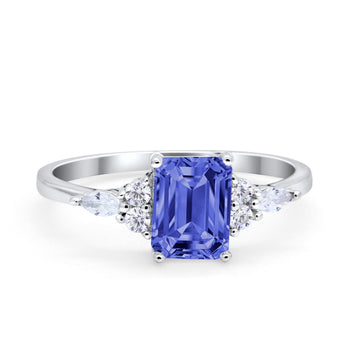 Art Deco Wedding Ring Emerald Cut Simulated Tanzanite CZ 925 Sterling Silver